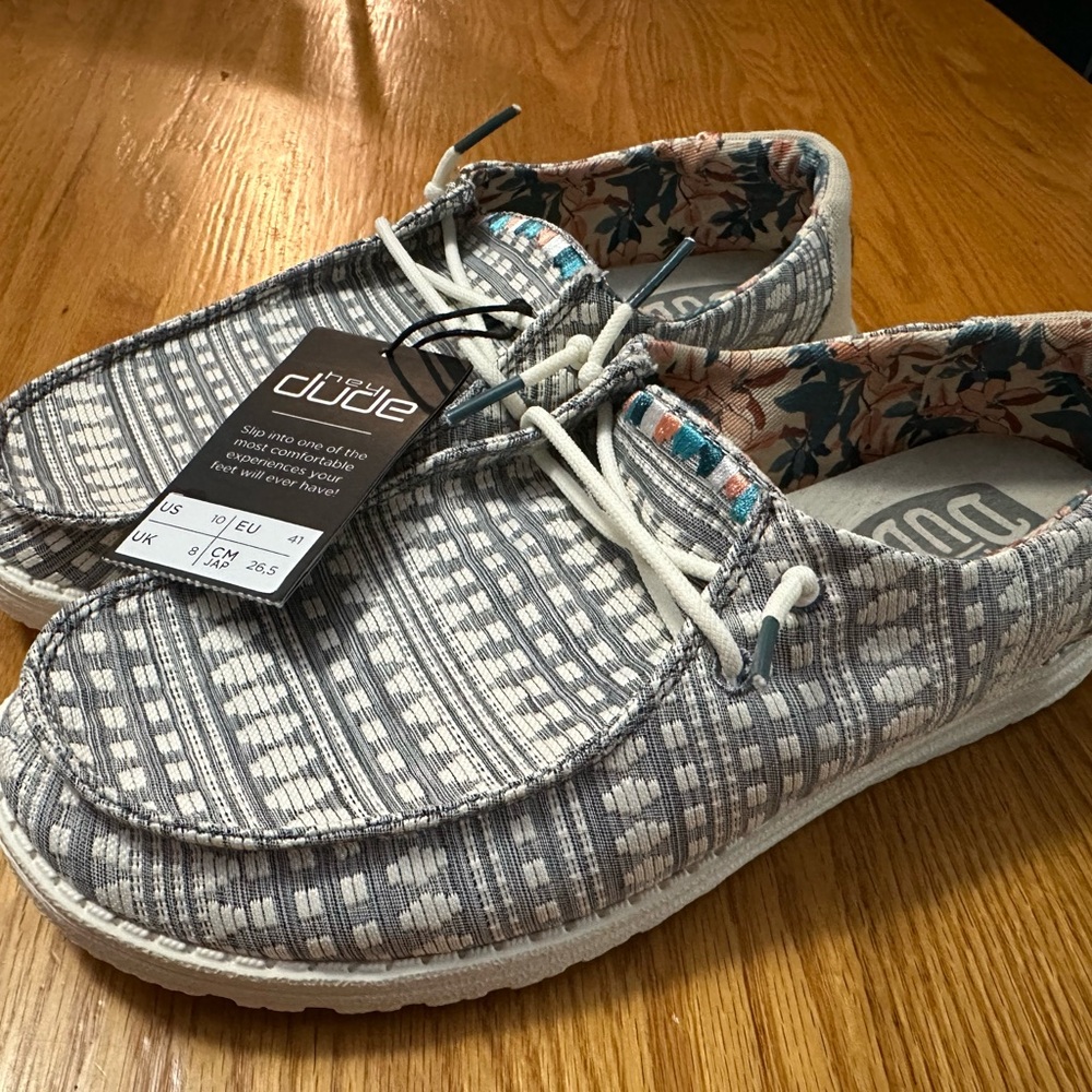 Hey Dude Gray and White Casual Shoes brand new with tags, women’s 10